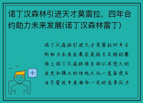 诺丁汉森林引进天才莫雷拉，四年合约助力未来发展(诺丁汉森林雷丁)